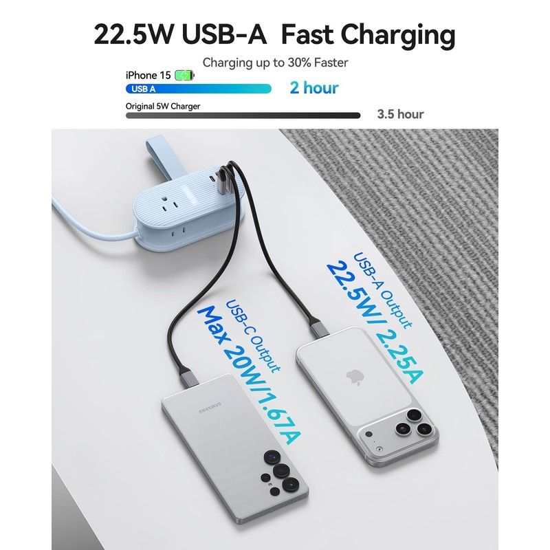 ORICO 22.5W Travel Power Strip, 7 in 1 Charging Station