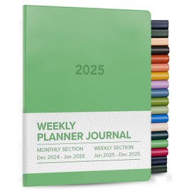 Harbor Weekly and Monthly Journal Notebook Planner 2025 - Lined, Durable Faux Leather, Softcover, 176 Quality Pages, For Men and Women, For Writing, Work & Travel, Cambridge Jade - 9 x 7 "