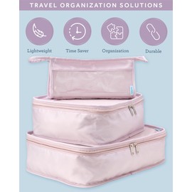 bliss Packing Cubes for Travel - 4 Piece Durable Compact Luggage Travel Organizer Set for Laundry, Toiletry, and Cosmetics, Mauve