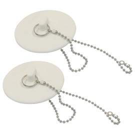 Seimneire White Rubber Bathtub Drain Stopper Fit for 1.5" to 2" Sink, Tub Sink Drain Plug with Stainless Steel Beaded Chain for Kitchen and Bathroom - 2 Pcs