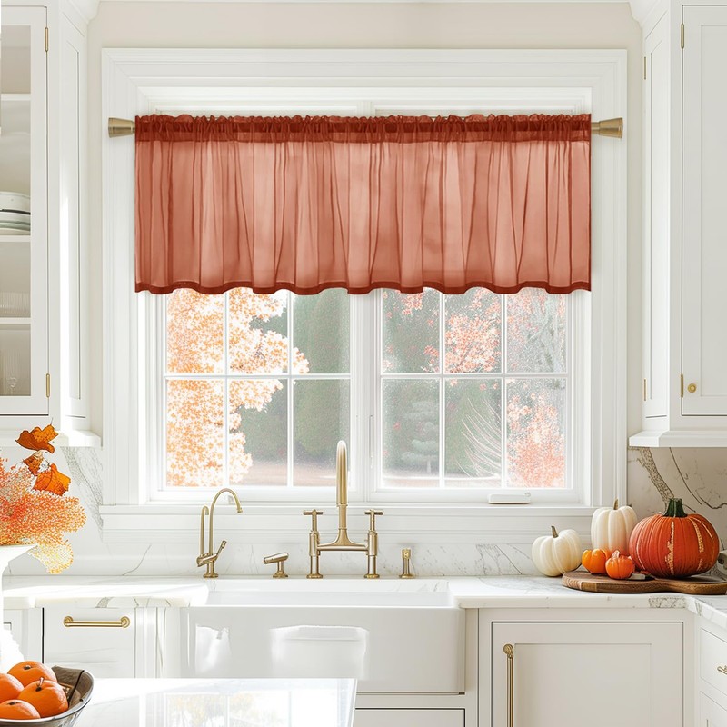 MIULEE Terracotta Sheer Valance Linen Textured Look Half Window Curtain,