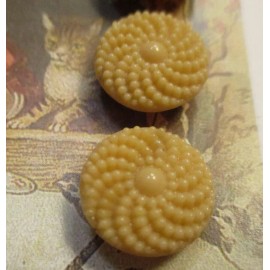 Set of 6~Vintage 1/2" Flat Tan  Pinwheel  Dot Glass   Buttons~NOS