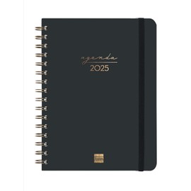 Finocam - Alma Spiral Bound Diary 2025 Week to View Vertical January 2025 to December 2025 (12 Months) Black International