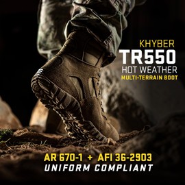 TACTICAL RESEARCH TR Khyber TR550 8 Inch Combat Boots for Men - Lightweight Hot Weather Multi-Terrain Army OCP ACU Coyote Brown Leather and Nylon with Vibram Traction Outsole, Coyote - 11 Wide