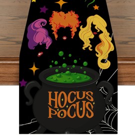 Halloween Table Runner, Halloween Hocus Pocus Halloween Three Sisters Runner, Suitable for Family Gatherings, Kitchen Restaurant Halloween Party Decoration
