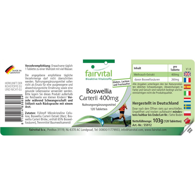 fairvital Boswellia Carterii 400 mg, 120 Vegan Tablets, African Frankincense