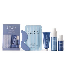 Summer Fridays Jet Lag™ Essentials - Mini conjunto de cuidado de la piel hidratante con mascarilla Jet Lag™, parches para los ojos, suero facial de hidratación profunda y spray hidratante - Kit de