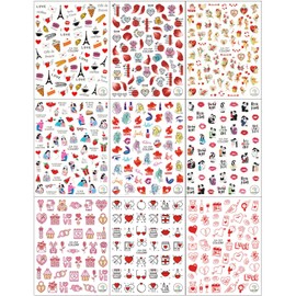 LANODO 9 Pcs Valentine's Day Nail Stickers, DIY Nail Stickers, Nail Parts, Self Nails, Women, Cute, Popular, Stylish, Beautiful, Love