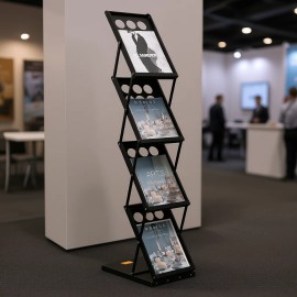 4 Tier Foldable Magazine Display Rack Metal Floor Standing Office Commercial Furniture Minimalist Design Rectangular ShapeProduct Type: Floorstanding, Material: Metal