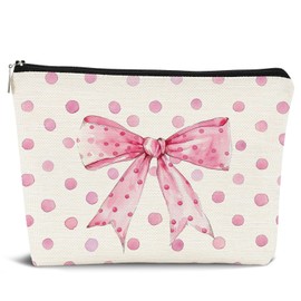 Dejfel Coquette Makeup Bag, Pink Preppy Makeup Bag, Pink Coquette Bow Aesthetic Cosmetic Bags Zipper Pouch for Women, Girly Makeup Bag, Preppy Gifts, Preppy Stuff, Coquette Stuff, Cute Makeup Pouch