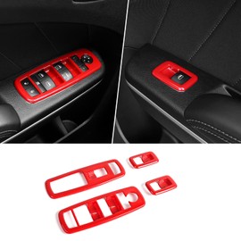 CheroCar for Dodge Window Lift Switch Cover Interior Button Trim Kit Interior Accessories for Dodge RAM 2010-2017/Dodge Charger Durango 2011-2022 (Red)…