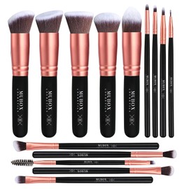 MUBOX 14 Brochas de maquillaje kabuki Rose Gold Profesionales Gran Aplicacin Suaves y Firmes100 Veganas y cruelty free (Negro)                        