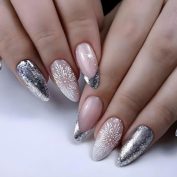 Christmas Press On Nails Medium, Christmas Fake Nails With Glue,
