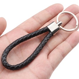 ZningEsxi 1 x braided leather key chain, weaving rope key ring, car, office, motorcycle, simple keychain, unisex pendant, black