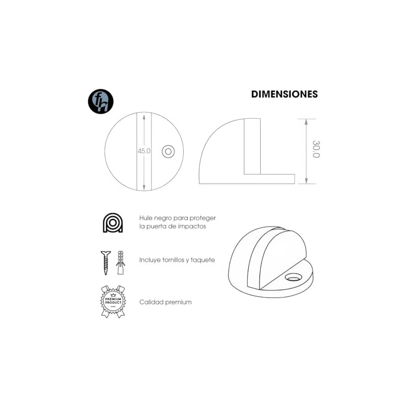 Tope de Puerta Piso, Tope Protector para Puerta Media Luna