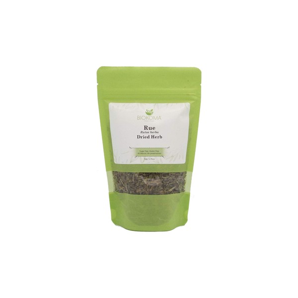 100% Pure and Organic Biokoma Rue Dried Herb - Natural Herbal Tea in Resealable Pack Moisture Proof Pouch - 50g