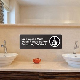 PreZiouz 2 PCS Employees Must Wash Hands Before Returning to Work Sign, 9" x 3" Acrylic Wash Hands Signs with Symbols and Self-adhesive, Suitable for Restaurant/Bar/Hotel/Office/Business Restroom
