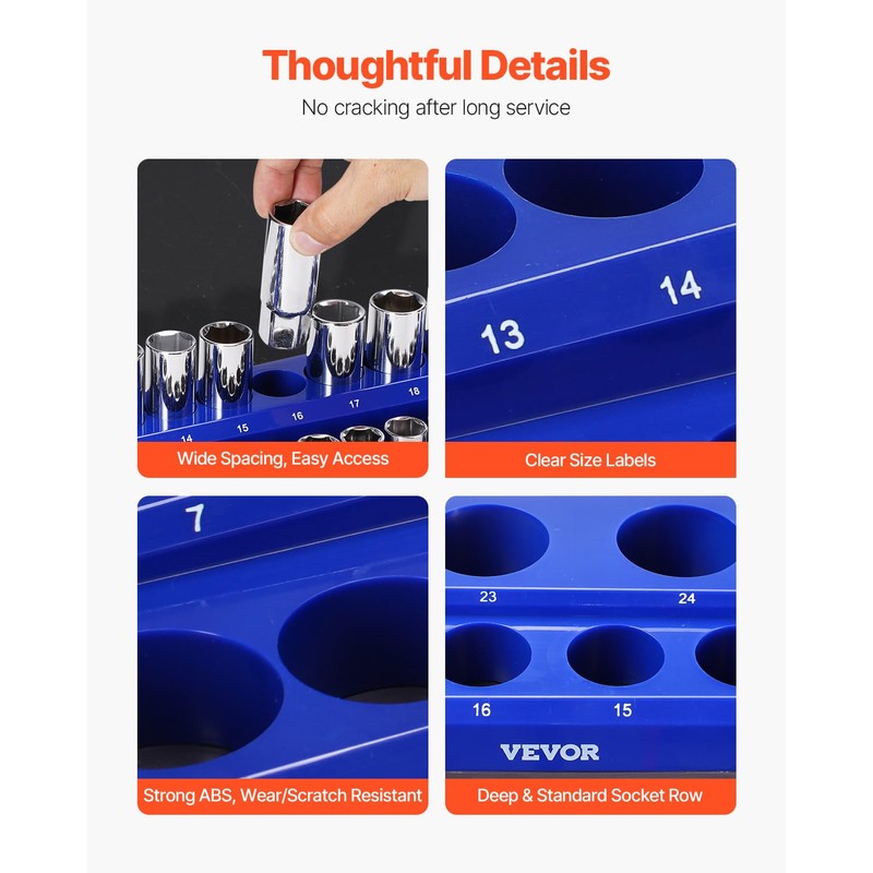 VEVOR Magnetic Socket Organizer Set, 6PCS Socket Holder, 1/4'', 3/8''