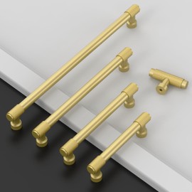 Amerdeco 10 Pack Brushed Gold Knurled Cabinet Pulls 7 Inch(177.8mm) Hole Center Kitchen Cabinet Handles Drawer Pulls Cabinet Hardware ZH0034
