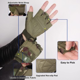 FIORETTO Mens Womens Fingerless Padded Motorbike Gloves Half Finger Gloves for Cycling Hiking Climbing Walking Dogs Driving Cars Outdoor Sports