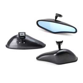 iJDMTOY Universal Fit Gloss Black Twill-Weave Carbon Fiber Pattern Exterior Finish Zoom Style Interior Rearview Mirrors w/Blue Tinted Glass (Brackets Included)