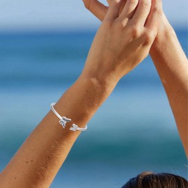 QKABTI Butterfly Cuff Bracelet for Women 925 Sterling Silver Abalone Shell Jewelry Elegant Butterfly Adjustable Open Bangle Birthday Gift for Her