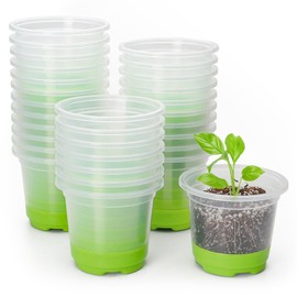 MIXC MIXC 30 Packs 4" Reinforced Clear Nursery Pots with Silicone Base for Easy Transplant, Transparent Plastic Plant Pot Reusable Seedling Pots Seed Starter Pots Flower Pot, Green