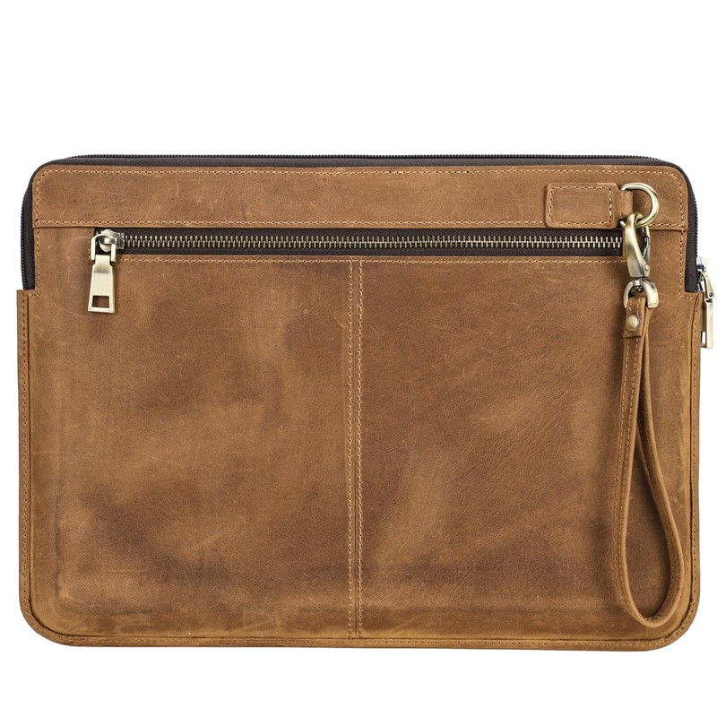 CONTACT'S FAMILY Leather Laptop Sleeve Compatible with 14.2inch MacBook Brown