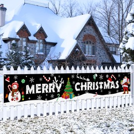 Probsin Large Merry Christmas Banner 120" x 20" Double Printed Xmas Decoration Snowman Christmas Tree Hanging Santa Claus Holiday Party Supplies Home Decor for Outdoor,Indoor,Yard,Garden,Porch,Lawn