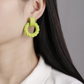 RUOFFETA Rectangle Earrings for Women, Acrylic Square Earrings Twisted Geometric Statement Jewelry(Green Round)