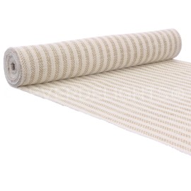 CleverDelights 14 Inch Burlap Roll - Natural/Ivory Stripe - 5 Yards - Jute Burlap Fabric - Finished Edges
