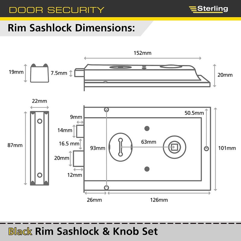 Sterling SRL004KN 152mm x 101mm Black Rim Sashlock & Knob