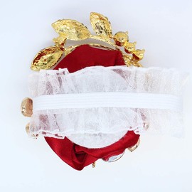 DOTKV Artificial Wrist Silk Flower Boutonniere Wrist Bouquet Corsage Flower with Peal and Diamond for Wedding Decor,Cocktail Party (GoldRed_Wrist)