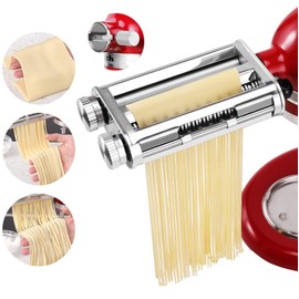 FavorKit Pasta Noodle Maker Attachment Set for KitchenAid Mixers Plus Hub Knob Screw Accessory Included Dough Sheet Roller, Spaghetti & Fettuccine Cutters-Unique Design