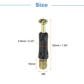 sourcing map 30Pcs 35mm Furniture Connecting Fittings, Thread Bolts Dowels Screws, Metal Dowel Fitting Fasteners for Cabinet Drawer and Wardrobe Furniture, Black