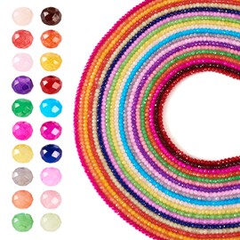 Bestewelry Kleine facettierte Glasperlen, 20 Stränge, 3 x 2 mm, Rondelle-Imitation, Jade, Mini-Rocailles, lose Perlen für DIY-Armbänder, Halsketten, Perlenzubehör