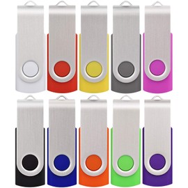 USB Flash Drive 16GB 10 Pack, Thumb Drives USB 2.0 Bulk Swivel Memory Stick Jump Drive Zip Drive with Led Indicator for Data Storage, File Sharing (10Pcs, Multi-Color,16 GB)