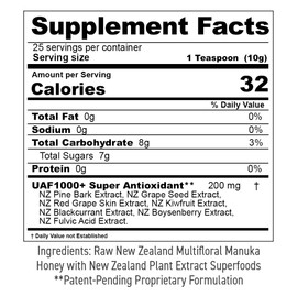 Multifloral Manuka Honey New Zealand, (8.8oz/250g) 1000x Power with UAF1000+ Antioxidants, Immune Support, Younger Skin, Aids Digestion, Prebiotic, Natural Superfood Antioxidants Supplement, 1 Jar