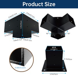 Pergola Bracket Kit 4x4, 4pcs 3-Way Right Angle Corner Bracket and 4pcs Base, Heavy Duty Corner Bracket DIY Shed Kit, for Gazebo, Pergolas, Wood Stand Sheds, Metal Gazebo Kits, with Screws