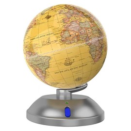 360° rotating globe, independently supported by a beautiful silver plastic base with a switch, 9-inch design, built-in LED night light, color high-definition visual map details, children's geography education, study and office decoration, living room dec