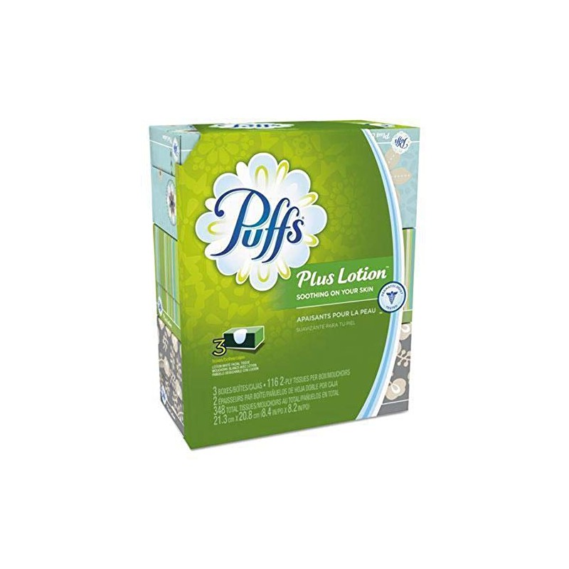 Puffs Puffs plus lotion facial tissues, 3 family boxes, 116