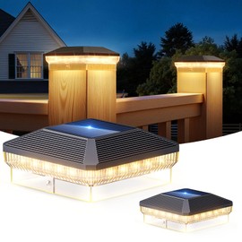 LETMY 2 Pack 4x4 Solar Post Cap Lights Outdoor, 40 LEDs Fence Post Solar Lights Outdoor with 3 Modes, Waterproof Deck Fence Light Solar Powered for Vinyl Wooden Posts (Black)