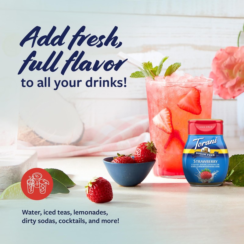 Torani Sugar Free Strawberry Liquid Drink Enhancer, Water Flavoring 4-Pack,