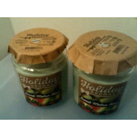 HOLIDAY AROMAS LOT OF 2 HOLIDAY AROMAS JAR CANDLES-SWEET MELON KIWI-(APPROX BURN TIME 144 HOURS