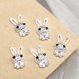 Easter Nail Charms 10Pcs Silver Rabbit Nail Art Charms Cute Nail Gems with Rhinestones Cute Rabbit Charms for Nails for Acrylic Nails Supplies DIY Nail Art Decoration