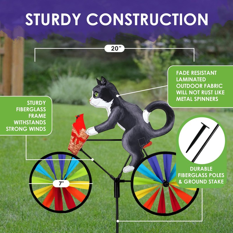 Bike Spinner Tuxedo Cat 20" – Elegant Feline Design, Weather-Resistant