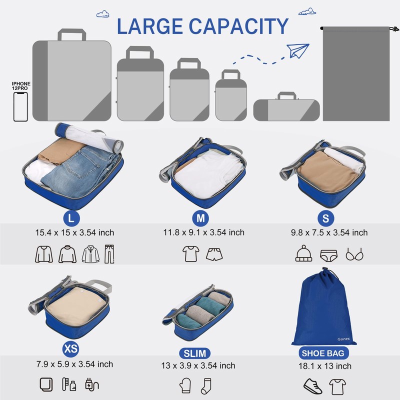 Compression Packing Cube 6 Pieces, Gonex Robust & Durable |