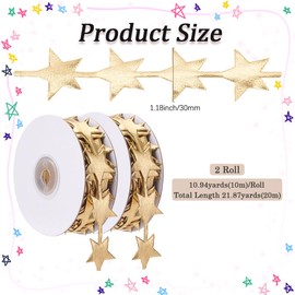 CABODYALS 21.87 Yards Gold Glitter Star Trim Rope Golden Fabric Embellishment Sparkly Stars Decorative Polyester Chrismas String Ribbon for Gift Wrapping Festival Party Wedding DIY Craft Supplies