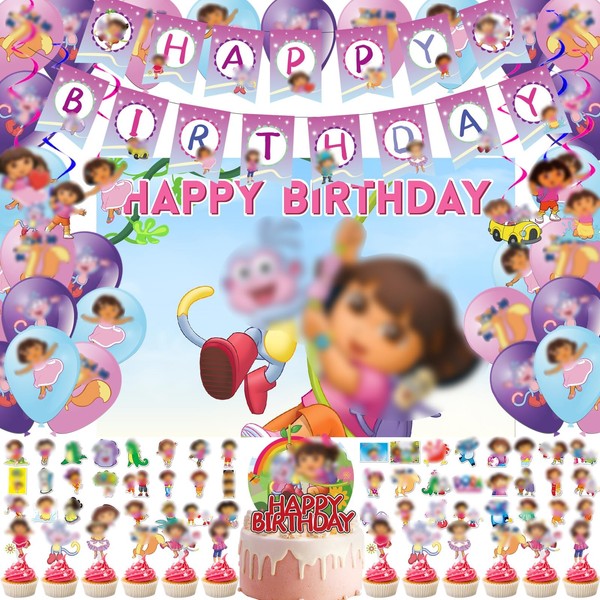 GTVOSY 107Pcs Adventurer Theme Birthday Party Decoration,Pink Cartoon Party Pack