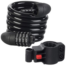 PEARL Bicycle Combination Lock: Steel Spiral Lock with 4 Digit Combination Code, 12mm Steel Rope, 1.8m (E Scooter Lock, Motorcycle Lock, Accessories)